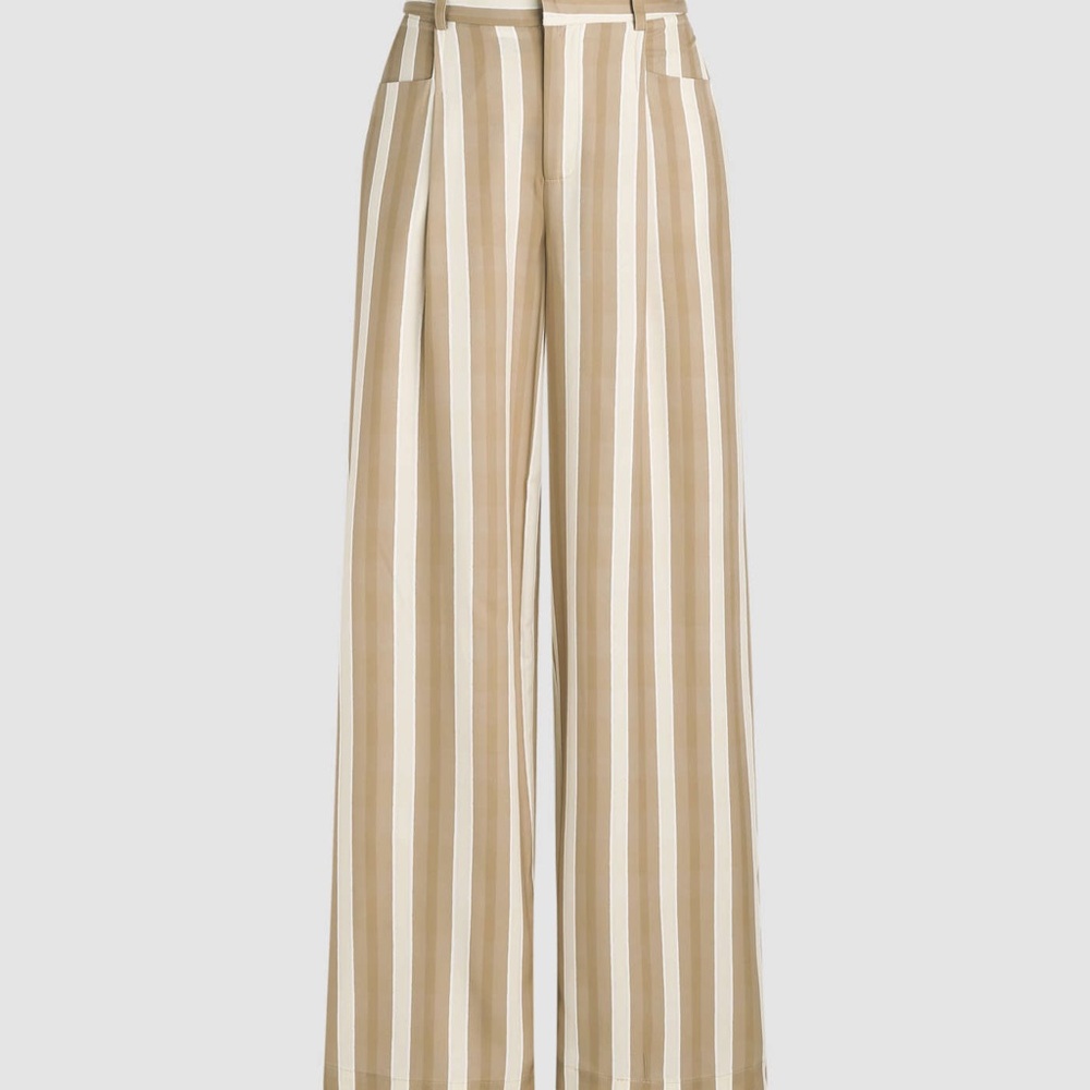 Marc Jacobs Beige and White Vertical Stripe Wide-Leg Pants